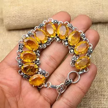Восхитительный драгоценный камень цитрин, ювелирные изделия из стерлингового серебра 925 пробы ручной работы, прекрасный браслет, подарок для нее