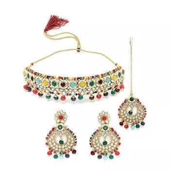 Восхитительный круглый позолоченный комплект из нескольких кундан и бусин с заклепками для женщин