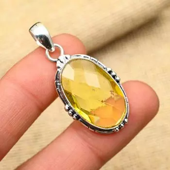 Восхитительный кулон ручной работы из цельного серебра 925 пробы с драгоценным камнем цитрин для нее 1.75 Inches жёлтый