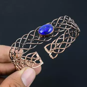 Восхитительный лазурит, драгоценный камень, медная проволока ручной работы, регулируемый браслет для женщин Adjustable синий