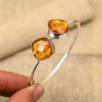 Восхитительный медовый топаз, драгоценный камень ручной работы, ювелирные изделия из стерлингового серебра 925 пробы, манжеты для женщин Adjustable оранжевый