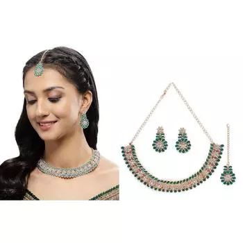 Восхитительный модный красно-зеленый комплект ожерелья-колье Kundan с рекламными камнями для женщин