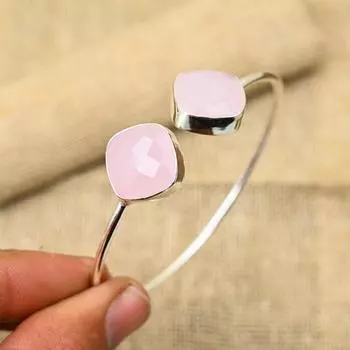 Восхитительный розовый драгоценный камень халцедон, стерлинговое серебро 925 пробы, милые ювелирные изделия ручной работы, регулируемый браслет для женщин Adjustable розовый