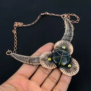 Восхитительный синий тигровый глаз драгоценный камень ручной работы из чистой медной проволоки ювелирное ожерелье для женщин 18 I nches синий