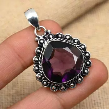 Восхитительный ювелирный кулон ручной работы из стерлингового серебра 925 пробы с аметистом и драгоценным камнем 1.65 Inches фиолетовый