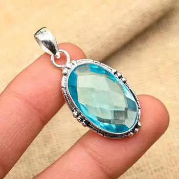Восхитительный ювелирный кулон ручной работы из стерлингового серебра 925 пробы с драгоценным камнем синего топаза 1.75 Inches синий
