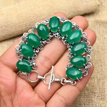 Восхитительный зеленый оникс, драгоценный камень, ручной работы, ювелирный браслет из стерлингового серебра 925 пробы для женщин