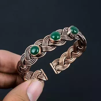Восхитительный зеленый оникс, драгоценный камень, ручной работы, ювелирный браслет из стерлингового серебра 925 пробы для женщин Adjustable зелёный