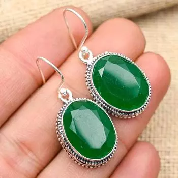 Восхитительный зеленый оникс, драгоценный камень, ювелирные серьги ручной работы из стерлингового серебра 925 пробы для женщин 1.60 Inches зелёный