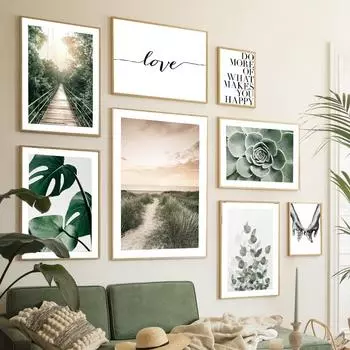 Восход солнца, пляж, подвесной мост, цветок эвкалипта, кактус, настенная живопись, холст, живопись, постеры на скандинавскую тему, декор для гостиной A4 21X30cm No Framed