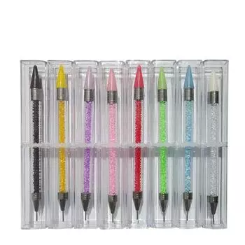 Восковой карандаш для страз, акриловая ручка, двойной конец, инструмент для подбора страз, точечная ручка, аппликатор для кристаллов и драгоценных камней, инструмент для дизайна ногтей белый