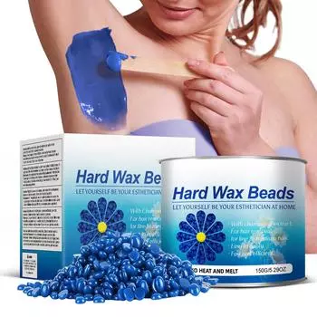 Восковые бобы для удаления волос на лице и в зоне бикини Восковые бобы для бразильской депиляции Бобы для удаления волос на теле Бразильский восковой набор для женщин Для всех типов кожи 150 г One Size синий