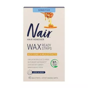 Восковые полоски для удаления волос на теле Nair Sensitive 40+4 листа, 1 шт.