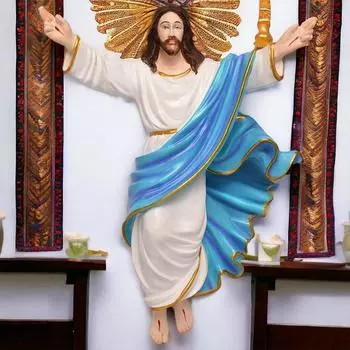 Воскресший Христос / Иисус Христос (3 x 10 x 12 дюймов) Католический идол, идеальный для украшения молитвенной комнаты и подарка (Синий и Белый),
