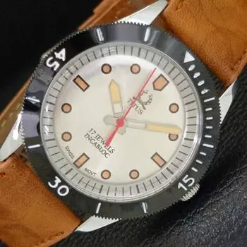 ВОССТАНОВЛЕННЫЕ 40-ММ ШВЕЙЦАРСКИЕ МУЖСКИЕ ЧАСЫ TITUS С ПОВОРОТНЫМ БЕЗЕЛЕМ И СЕРЕБРЯНЫМ ЦИФЕРБЛАТОМ a432712-2 R113-a432712