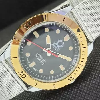 ВОССТАНОВЛЕННЫЕ 40 ММ ВИНТАЖНЫЕ ШВЕЙЦАРСКИЕ МУЖСКИЕ ЧАСЫ TITUS WINDING С ПОВОРОТНЫМ БЕЗЕЛЕМ a241008-9 Titusa241008