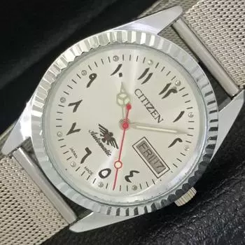ВОССТАНОВЛЕННЫЕ АВТОМАТИЧЕСКИЕ ЧАСЫ CITIZEN 8200 JAPAN MENS ARABIC SILVER DIAL WATCH a427332-2 QRL-a427332