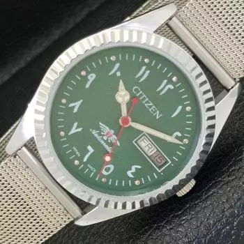 ВОССТАНОВЛЕННЫЕ АВТОМАТИЧЕСКИЕ ЧАСЫ CITIZEN 8200 JAPAN MENS ARABIC GREEN DIAL WATCH a427335-2 QRL-a427335