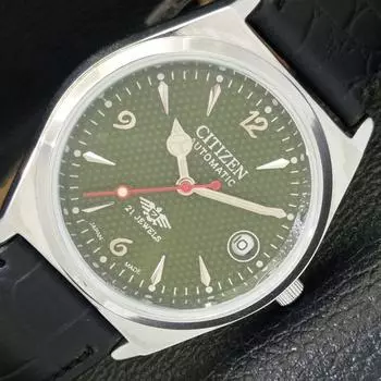 ВОССТАНОВЛЕННЫЕ АВТОМАТИЧЕСКИЕ МУЖСКИЕ ЧАСЫ CITIZEN 8200 JAPAN ЗЕЛЕНОГО ЦВЕТА С ЦИФЕРБЛАТОМ A432354-2 R111-a432354