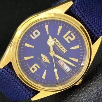 ВОССТАНОВЛЕННЫЕ АВТОМАТИЧЕСКИЕ МУЖСКИЕ ЧАСЫ CITIZEN 8200 JAPAN DAY&DATE СИНИЙ ЦИФЕРБЛАТ a432227-2 R110-a432227