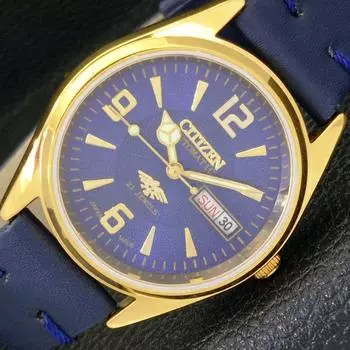 ВОССТАНОВЛЕННЫЕ АВТОМАТИЧЕСКИЕ МУЖСКИЕ ЧАСЫ CITIZEN 8200 JAPAN DAY&DATE СИНИЙ ЦИФЕРБЛАТ A431465-2 R107-a431465