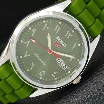 ВОССТАНОВЛЕННЫЕ АВТОМАТИЧЕСКИЕ МУЖСКИЕ ЧАСЫ SEIKO 5 JAPAN 6309A С ЗЕЛЕНЫМ ЦИФЕРБЛАТОМ В АРАБСКОМ СТИЛЕ a427342-2 QRL-a427342