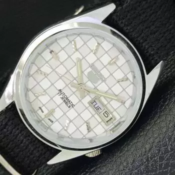 ВОССТАНОВЛЕННЫЕ ИЗГОТОВЛЕННЫЕ В ЯПОНИИ АВТОМАТИЧЕСКИЕ МУЖСКИЕ ЧАСЫ SEIKO 5 С БЕЛЫМ ЦИФЕРБЛАТОМ НА ЗАКАЗ a440130-2 QV90-a440130