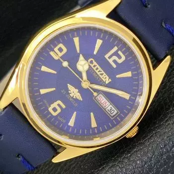 ВОССТАНОВЛЕННЫЕ JAPAN CITIZEN AUTOMATIC 8200 МУЖСКИЕ ЧАСЫ DAY&DATE СИНИЙ ЦИФЕРБЛАТ A431462-2 R107-a431462