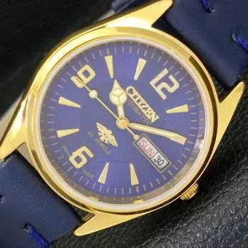 ВОССТАНОВЛЕННЫЕ МУЖСКИЕ ЧАСЫ CITIZEN AUTOMATIC 8200 JAPAN DAY&DATE СИНИЙ ЦИФЕРБЛАТ A431463-2 R107-a431463