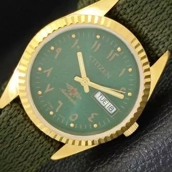 ВОССТАНОВЛЕННЫЕ МУЖСКИЕ ЧАСЫ CITIZEN AUTOMATIC 8200 JAPAN ARABIC GREEN DIAL a427230-2 QRL-a427230