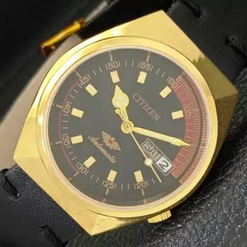 ВОССТАНОВЛЕННЫЕ МУЖСКИЕ ЧАСЫ CITIZEN AUTOMATIC 8200 JAPAN ЧЕРНЫЙ ЦИФЕРБЛАТ A432383-2 R111-a432383