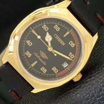 ВОССТАНОВЛЕННЫЕ МУЖСКИЕ ЧАСЫ CITIZEN AUTOMATIC 8200 JAPAN С ЧЕРНЫМ ЦИФЕРБЛАТОМ И ДАТОЙ a432625-2 R112-a432625