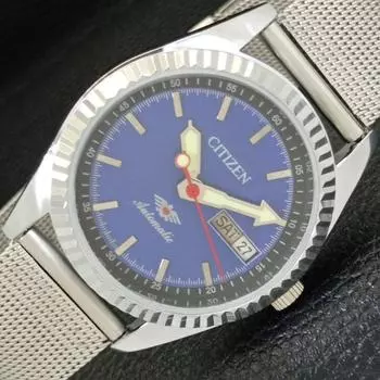 ВОССТАНОВЛЕННЫЕ МУЖСКИЕ ЧАСЫ CITIZEN AUTOMATIC 8200 JAPAN DAY&DATE СИНИЙ ЦИФЕРБЛАТ a432569-2 R112-a432569