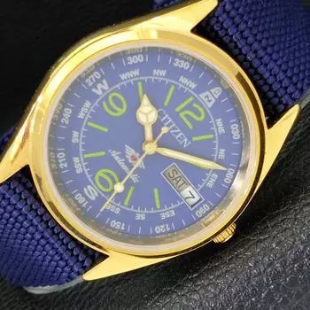 ВОССТАНОВЛЕННЫЕ МУЖСКИЕ ЧАСЫ CITIZEN AUTOMATIC 8200 JAPAN DAY&DATE СИНИЙ ЦИФЕРБЛАТ A431448-2 R107-a431448