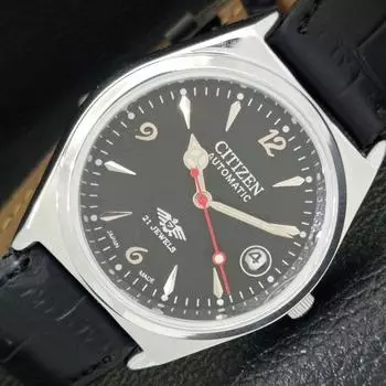 ВОССТАНОВЛЕННЫЕ МУЖСКИЕ ЧАСЫ CITIZEN AUTOMATIC 8200 JAPAN С ЧЕРНЫМ ЦИФЕРБЛАТОМ A432337-2 R111-a432337