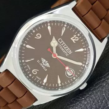 ВОССТАНОВЛЕННЫЕ МУЖСКИЕ ЧАСЫ CITIZEN AUTOMATIC 8200 JAPAN С ЦИФЕРБЛАТОМ КОРИЧНЕВОГО ЦВЕТА A432351-2 R111-a432351