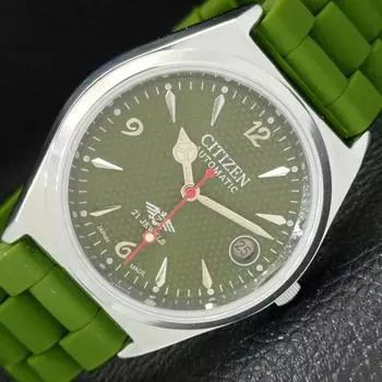 ВОССТАНОВЛЕННЫЕ МУЖСКИЕ ЧАСЫ CITIZEN AUTOMATIC 8200 JAPAN ЗЕЛЕНОГО ЦИФЕРБЛАТА A432368-2 R111-a432368