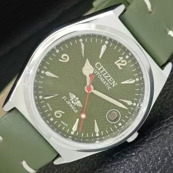 ВОССТАНОВЛЕННЫЕ МУЖСКИЕ ЧАСЫ CITIZEN AUTOMATIC 8200 JAPAN ЗЕЛЕНОГО ЦВЕТА С ЦИФЕРБЛАТОМ A432362-2 R111-a432362