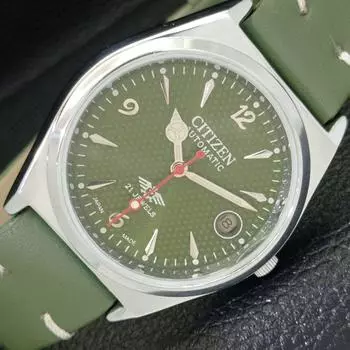 ВОССТАНОВЛЕННЫЕ МУЖСКИЕ ЧАСЫ CITIZEN AUTOMATIC 8200 JAPAN ЗЕЛЕНОГО ЦВЕТА С ЦИФЕРБЛАТОМ A432367-2 R111-a432367