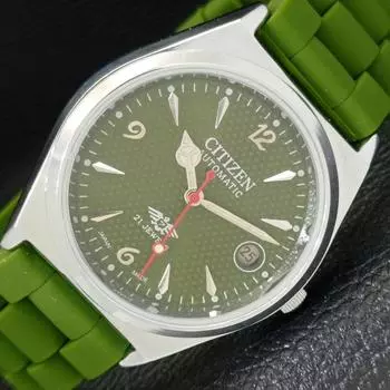 ВОССТАНОВЛЕННЫЕ МУЖСКИЕ ЧАСЫ CITIZEN AUTOMATIC 8200 JAPAN ЗЕЛЕНЫЙ ЦИФЕРБЛАТ A432374-2 R111-a432374