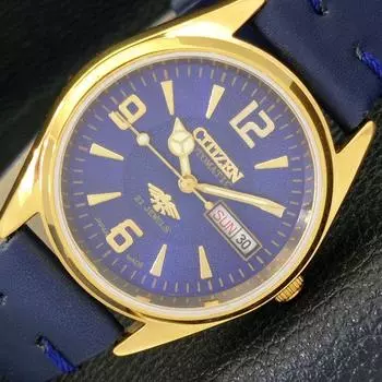 ВОССТАНОВЛЕННЫЕ МУЖСКИЕ ЧАСЫ CITIZEN AUTOMATIC 8200 JAPAN DAY&DATE СИНИЙ ЦИФЕРБЛАТ A431466-2 R107-a431466