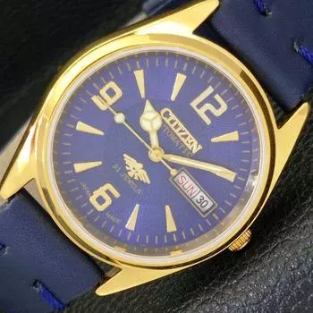 ВОССТАНОВЛЕННЫЕ МУЖСКИЕ ЧАСЫ CITIZEN AUTOMATIC 8200 JAPAN DAY&DATE СИНИЙ ЦИФЕРБЛАТ A431464-2 R107-a431464