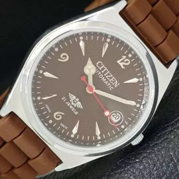 ВОССТАНОВЛЕННЫЕ МУЖСКИЕ ЧАСЫ CITIZEN AUTOMATIC 8200 JAPAN С ЦИФЕРБЛАТОМ КОРИЧНЕВОГО ЦВЕТА A432352-2 R111-a432352