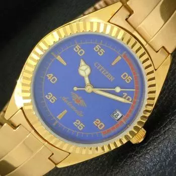ВОССТАНОВЛЕННЫЕ МУЖСКИЕ ЧАСЫ CITIZEN AUTOMATIC 8200 JAPAN С СИНИМ ЦИФЕРБЛАТОМ И ДАТОЙ a432610-2 R112-a432610
