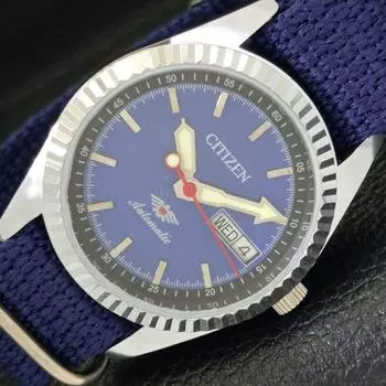 ВОССТАНОВЛЕННЫЕ МУЖСКИЕ ЧАСЫ CITIZEN AUTOMATIC 8200 JAPAN DAY&DATE СИНИЙ ЦИФЕРБЛАТ a432561-2 R112-a432561