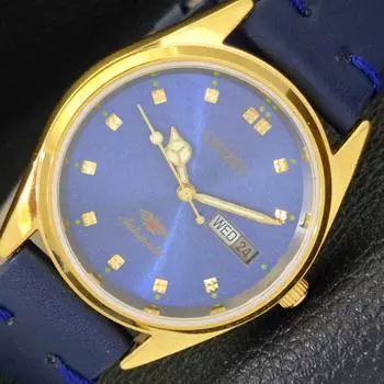 ВОССТАНОВЛЕННЫЕ МУЖСКИЕ ЧАСЫ CITIZEN AUTOMATIC 8200 JAPAN DAY&DATE СИНИЙ ЦИФЕРБЛАТ A431446-2 R107-a431446