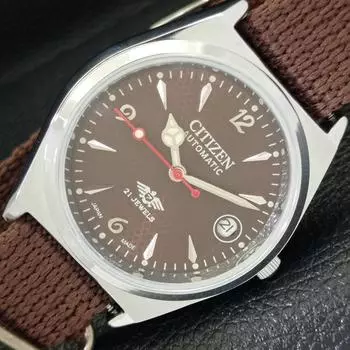 ВОССТАНОВЛЕННЫЕ МУЖСКИЕ ЧАСЫ CITIZEN AUTOMATIC 8200 JAPAN С ЦИФЕРБЛАТОМ КОРИЧНЕВОГО ЦВЕТА A432346-2 R111-a432346
