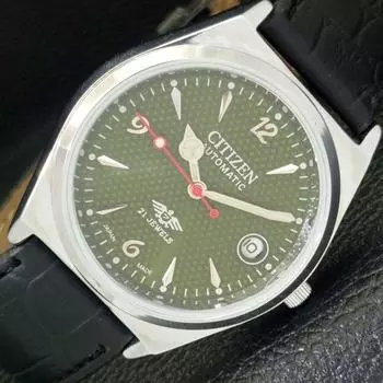 ВОССТАНОВЛЕННЫЕ МУЖСКИЕ ЧАСЫ CITIZEN AUTOMATIC 8200 JAPAN ЗЕЛЕНОГО ЦВЕТА С ЦИФЕРБЛАТОМ A432353-2 R111-a432353