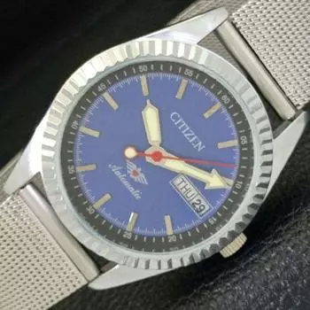 ВОССТАНОВЛЕННЫЕ МУЖСКИЕ ЧАСЫ CITIZEN AUTOMATIC 8200 JAPAN DAY&DATE СИНИЙ ЦИФЕРБЛАТ a432566-2 R112-a432566