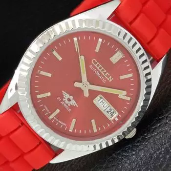 ВОССТАНОВЛЕННЫЕ МУЖСКИЕ ЧАСЫ CITIZEN AUTOMATIC 8200 JAPAN С КРАСНЫМ ЦИФЕРБЛАТОМ a433101-2 R114-a433101